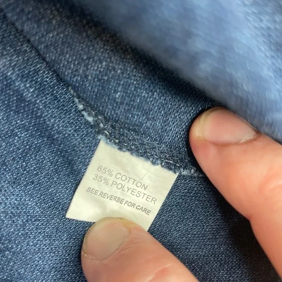 DUR ESCAPE LAND Denim Look‎ TShirt Yellow Stitching L Mens Casual Short Sleeve - Picture 3 of 12